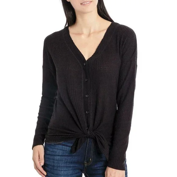 NEW WITH TAGS ISSAC MIZRAHI WOMEN'S WAFFLE KNIT BUTTON-UP TOP - Picture 1 of 3